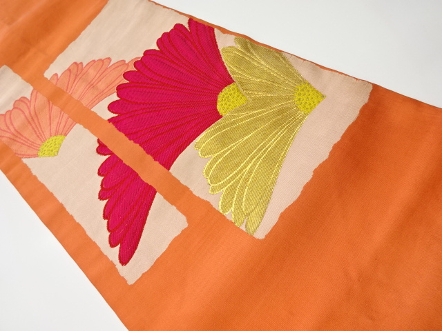 アンティーク　花模様織り出し名古屋帯（着用可）